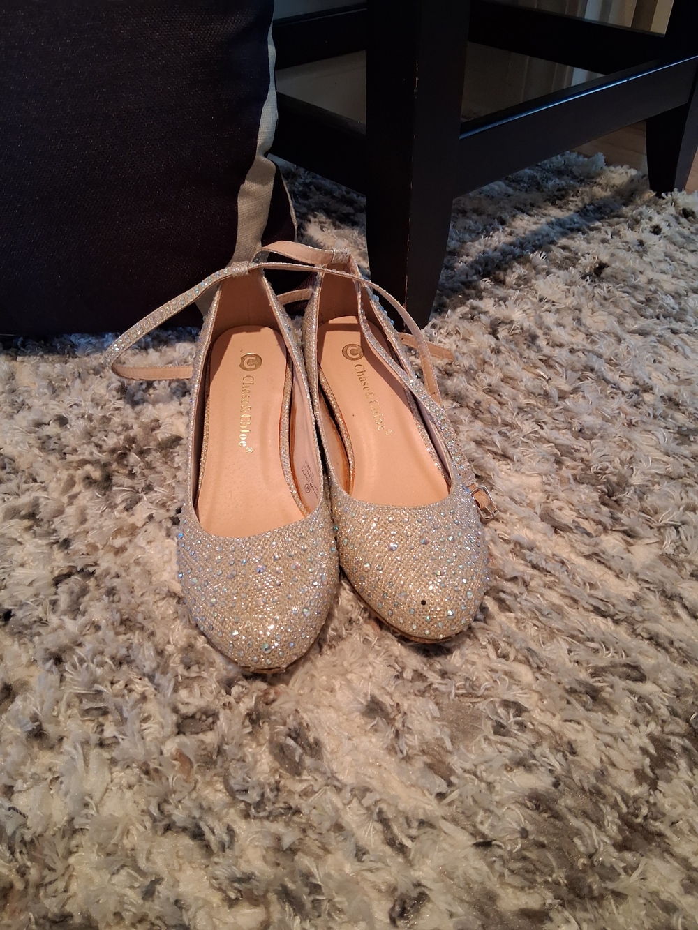Glitter Ankle-Strap Ballet Flats - Champagne